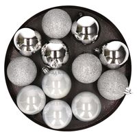 12x Kunststof kerstballen glanzend/mat zilver 6 cm kerstboom versiering/decoratie   -