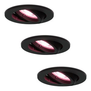 Set van 3 stuks smart WiFi LED inbouwspots Oslo dimbaar RGBWW kantelbaar zwart IP20