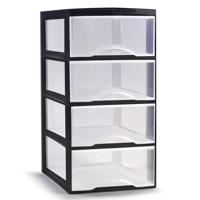 Ladeblokje/bureau organizer met 4x lades - transparant/zwart - L18 x B23 x H34 cm - plastic