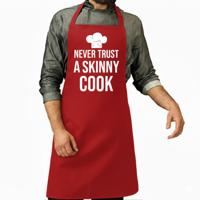 Keuken en BBQ schort - rood - never trust a skinny cook - koksmuts - Vader / Moederdag