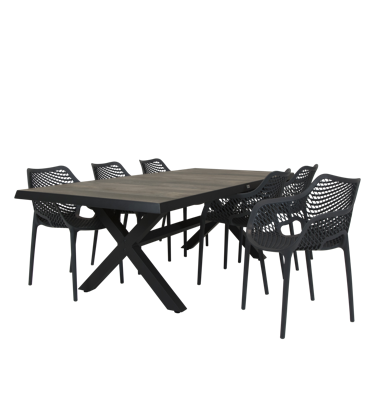 Qopps Admiral tafel 224 x 104 Antraciet met Air XL tuinstoel