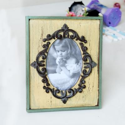 2 PC'S Vintage houten foto frame Home decor bruiloft Desktop muur foto frame (geel)