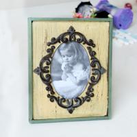 2 PC'S Vintage houten foto frame Home decor bruiloft Desktop muur foto frame (geel)