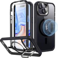 ESR Armor Tough HaloLock Case + Stash Stand Backcover Apple iPhone 15 Plus Transparant, Zwart MagSafe compatible