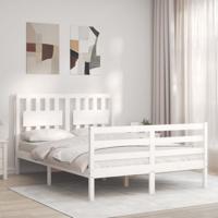 Bedframe met hoofdbord massief hout wit