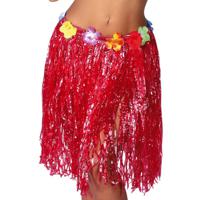 Toppers in concert - Hawaii verkleed rokje - voor volwassenen - rood - 50 cm - rieten hoela rokje - tropisch