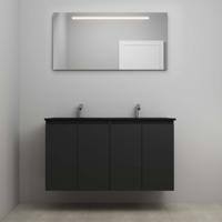 On-Line Badkamermeubelset - 120 cm - Voorgemonteerd - Greeploze Ladestructuur - Acryl Wastafel - 2 Kraangaten - Spiegel met LED-Verlichting - Mat Zwart