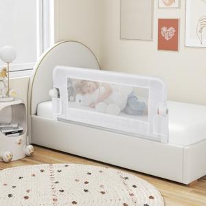 Opvouwbare Bedhekje voor Bedden Bedrail met Afneembare Hoes en Riem Veiligheidsrail voor Verschillende Bedtypes Wit
