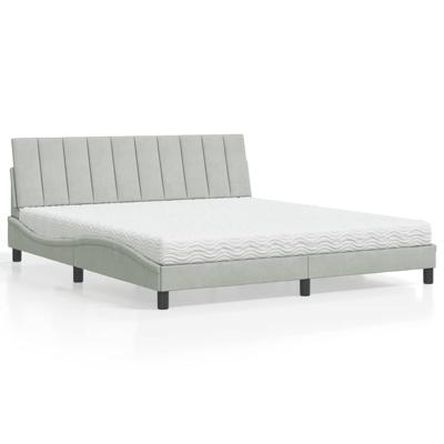 Bed met matras "Hanko" fluweel lichtgrijs 180x200 cm