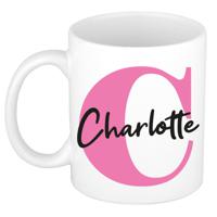 Naam mok Charlotte - roze - wit - keramiek - 300 ml - verjaardag/cadeau beker - thumbnail