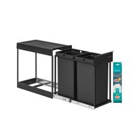 Uittrekbare prullenbak met dubbele compartimenten voor keuken, 2 x 15 L / inktzwart
