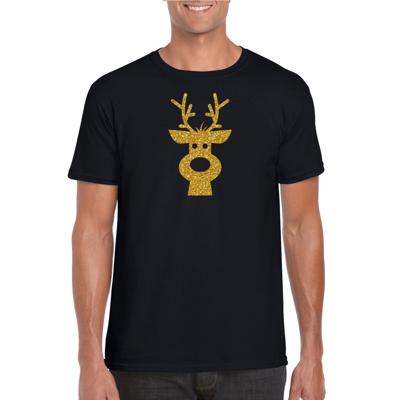 Kerst verkleed T-shirt voor heren - zwart - Rendier hoofd - glitter goud - Kerstkleding Kerst verkleed T-shirt voor heren - zwart - Rendier hoofd - glitter goud - Kerstkleding
