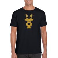 Kerst verkleed T-shirt voor heren - zwart - Rendier hoofd - glitter goud - Kerstkleding