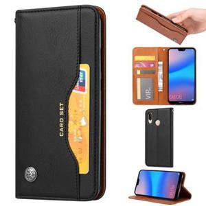 Huawei P20 Lite Card Set Series Wallet Case - Zwart