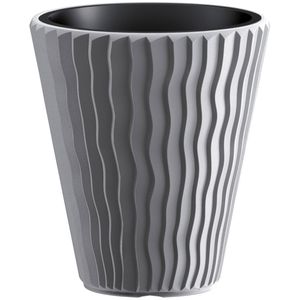 Prosperplast Plantenpot/bloempot Sand Waves - buiten/binnen - kunststof - steengrijs - D30 x H33 cm - Plantenpotten