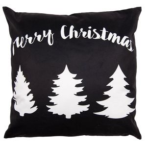 Clayre & Eef Kussenhoes 45x45 cm Zwart Wit Polyester Vierkant Kerstboom Merry Christmas Sierkussenhoes Zwart