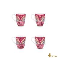 Pip Studio Koffiekoppen - Flower Festival Donker Roze - 350ml - 4 St. - thumbnail