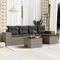 6-delige Loungeset met kussens poly rattan grijs