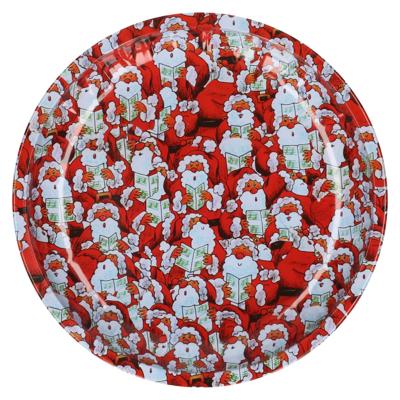 HI bord met kerstmannen - rood/wit - metaal - 26 cm - kerstontbijt - kerstdiner - kerstartikelen