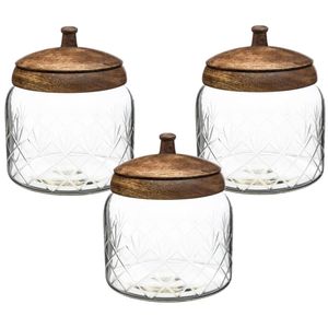 3x stuks snoeppotten/voorraadpotten 1,2L glas met houten deksel - Voorraadpot