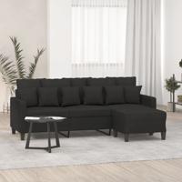 Driezitsbank met voetenbank 180 cm stof zwart