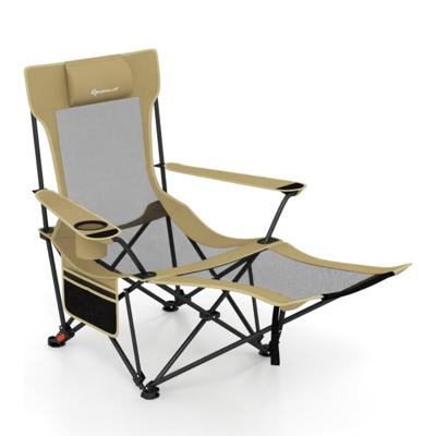 Campingstoel met Afneembare Voetensteun &Amp Verstelbare Rugleuning &Amp Hoofdsteun Visstoel Khaki