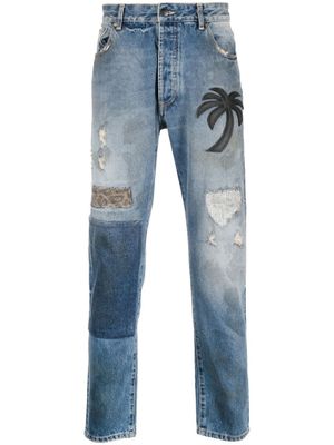 Palm Angels jean droit à design patchwork - Bleu