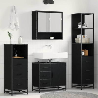 Badkamermeubelset met lade 4 pcs Zwart eiken 65 x 33 x 60 cm