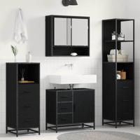 Badkamermeubelset met lade 4 pcs Zwart eiken 65 x 33 x 60 cm