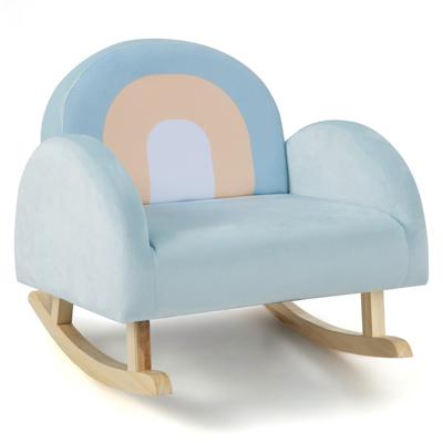 Pluche Kinderschommelstoel met Comfortabele Rugleuning & Armleuningen Houten Schommelstoel voor Kinderen 0-5 Jaar