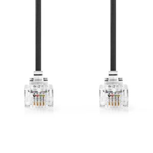 Nedis Telecomkabel | RJ11 Male | RJ11 Male | 2.00 m | Kabel design: Plat | Connectorplating: Goud Verguld | Kabeltype: RJ11 | Zwart - TCGL90200BK20