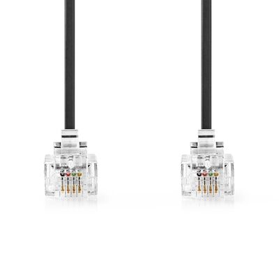 Nedis Telecomkabel | RJ11 Male | RJ11 Male | 2.00 m | Kabel design: Plat | Connectorplating: Goud Verguld | Kabeltype: RJ11 | Zwart - TCGL90200BK20