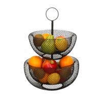 Dubbele etagere fruitschaal/fruitmand rond zwart metaal 29 x 47 cm - thumbnail