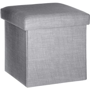 Atmosphera Poef/hocker/voetenbankje - opbergbox - lichtgrijs - PO/MDF - 38 x 38 x 38 cm   -