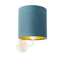 QAZQA Vintage wandlamp wit met blauwe velours kap - Matt