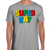 Gay Pride T-shirt voor heren - super gay - grijs - pride - regenboog - LHBTI - thumbnail