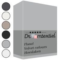 Droomtextiel Zachte Flanel Velvet Velours Hoeslaken Grijs Tweepersoons 140x200 cm - Hoogwaardige Kwaliteit - Super Zacht