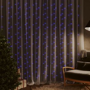 VidaXL Lichtsnoergordijn met 300 led&apos;s en 8 functies 3x3 m blauw