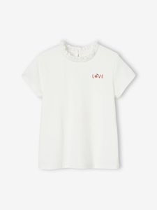 Personaliseerbare meisjes-T-shirt met kraag en korte mouwen ecru