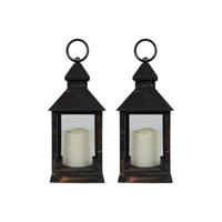 Lantaarn - 2x - vintage look - met LED kaars - 10.5 x 10.5 x 24 cm - sfeerlicht - binnen / buiten Lantaarn - 2x - vintage look - met LED kaars - 10.5 x 10.5 x 24 cm - sfeerlicht - binnen / buiten