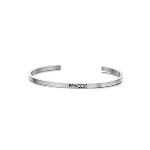 Key Moments 8KM-BG0001 Stalen open bangle met tekst princess zirkonia one-size zilverkleurig