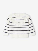 Gemêleerde trui baby meisjes met volant detail marineblauw, gestreept