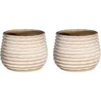 Bloempot/plantenpot Rise - 2x - ribbel - creme wit - voor kamerplant - D16 x H13 cm