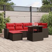 7-delige tuinbankset met kussens, bruin polyrotan