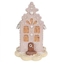 Clayre & Eef Gingerbread house 20 cm Roze Polyresin Kerstdecoratie - thumbnail