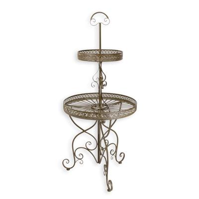 A 2-TIER ROUND IRON ETAGÈRE - BROWN