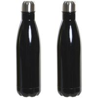 Set van 2x stuks RVS thermos waterfles/drinkfles zwart met schroefdop 500 ml