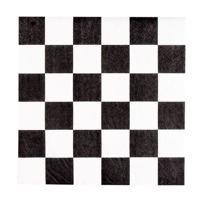60x finish vlag race servetten zwart/wit geblokt 33 x 33 cm
