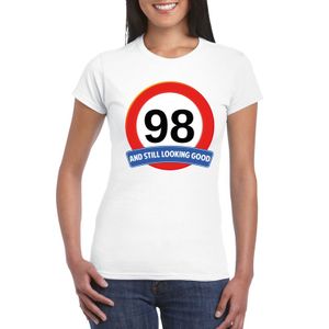 Verkeersbord 98 jaar t-shirt wit dames 2XL  -