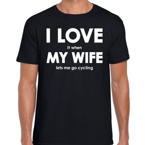 Cadeau t-shirt fietser/ wielrenner I love it when my wife lets me go cycling zwart voor heren 2XL  -